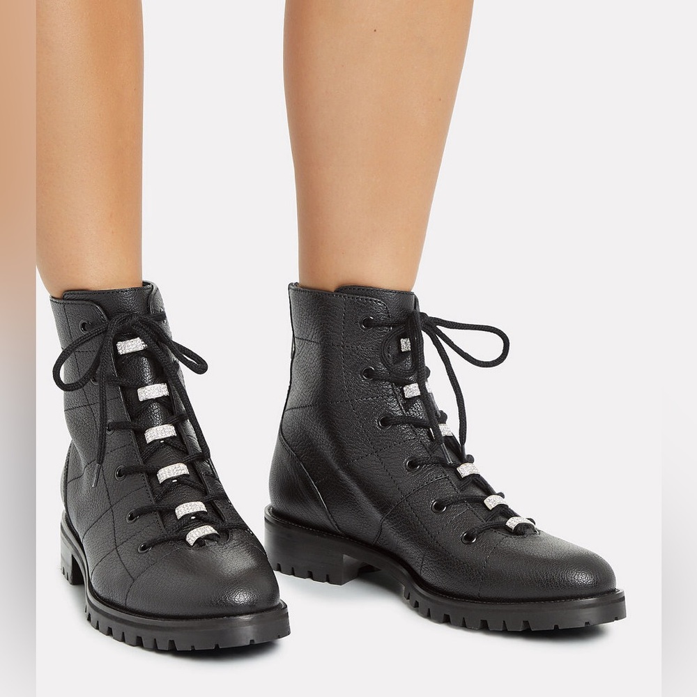 Jimmy Choo Bren Crystal-Embellished Combat Boots size 38/8